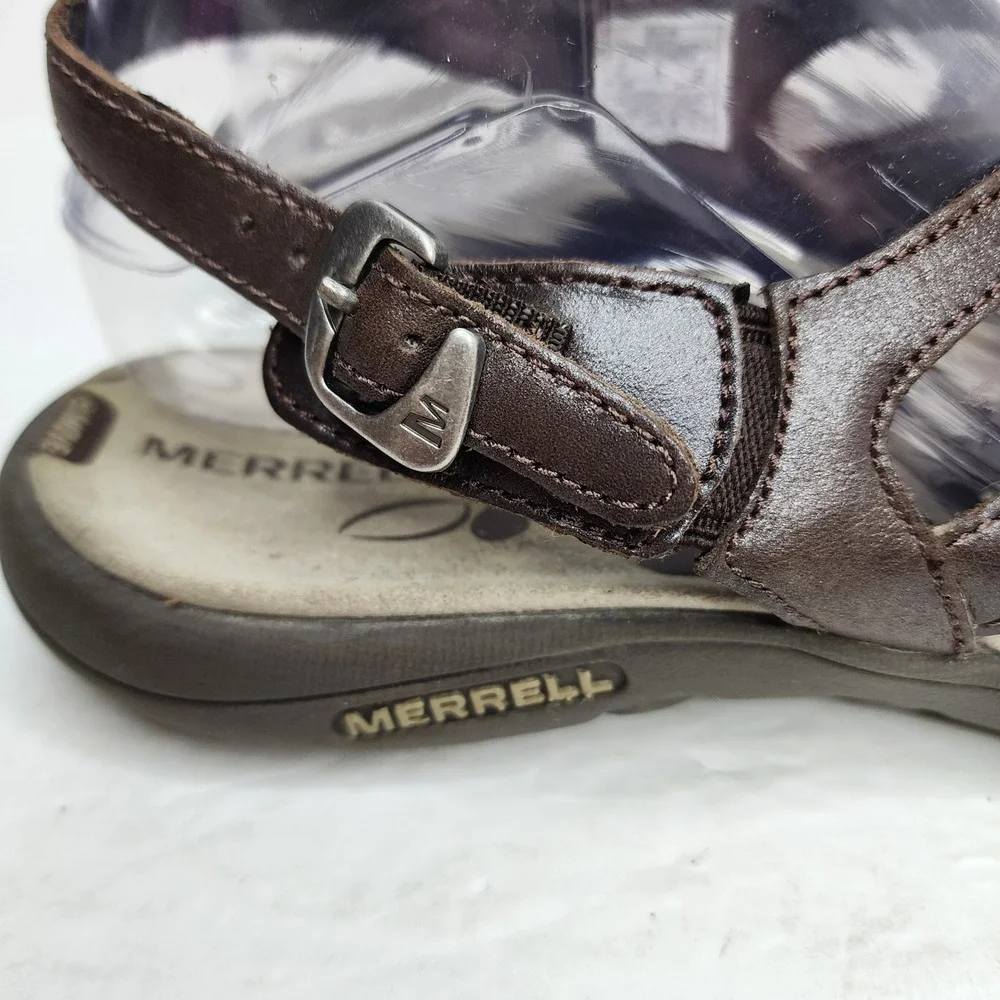 Merrell Bracken Sandals Women 8 Brown Leather Strappy Buckle Comfort J62310